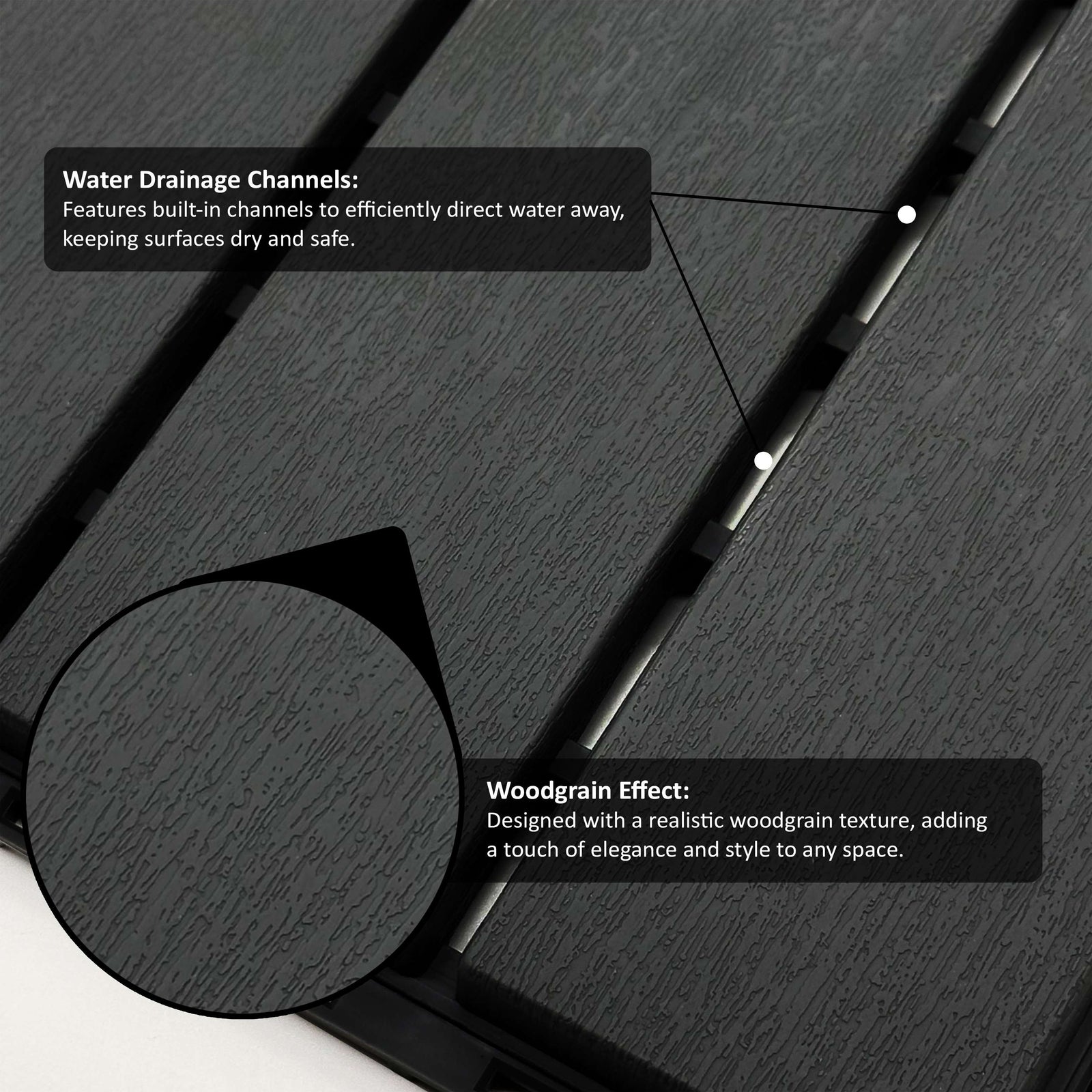 Polydeck Pvc Interlocking Decking Tiles - Black | Set of 36 | Black