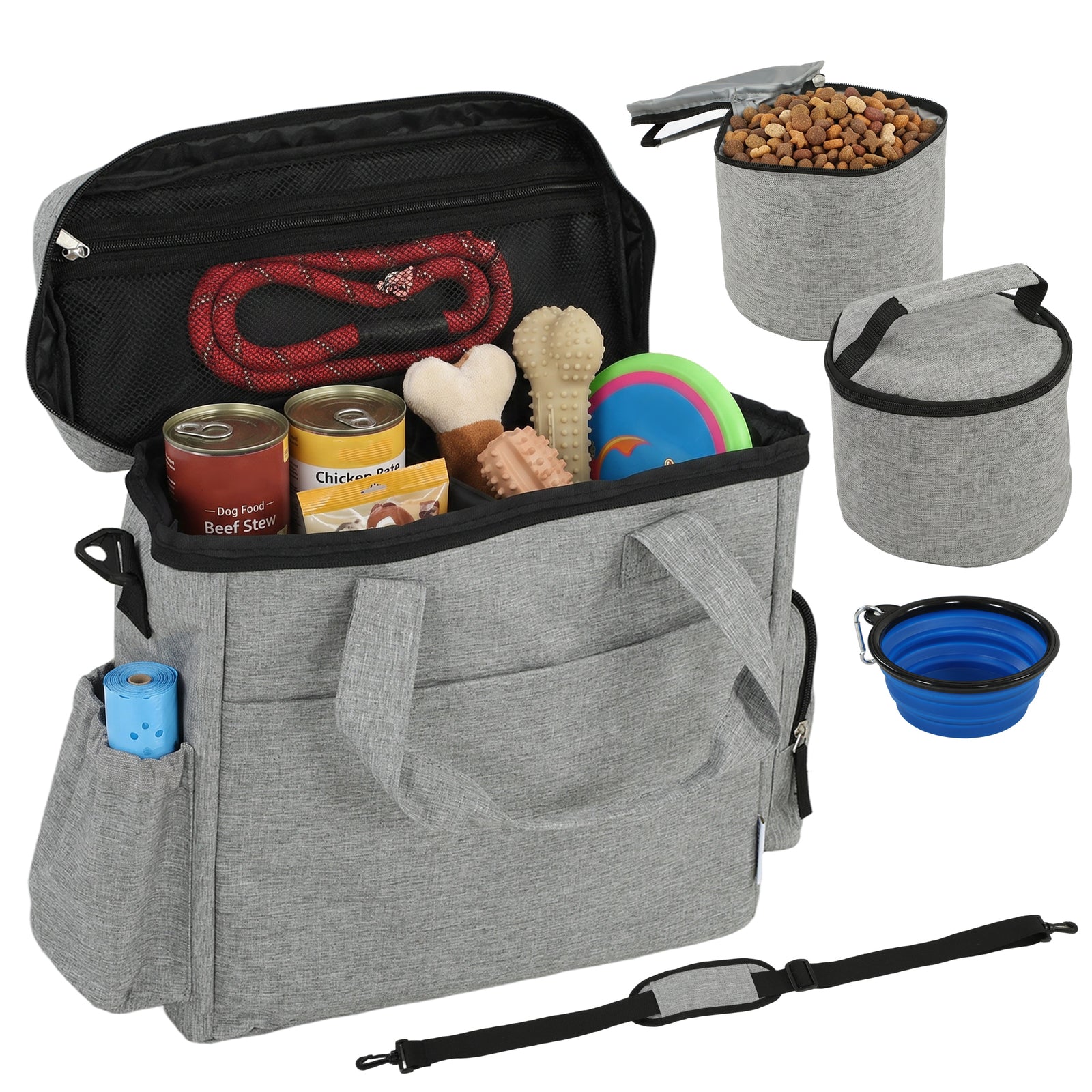 PawHut Dog Travel Bag With Two Food Containers And Silicone Collapsible Bowl