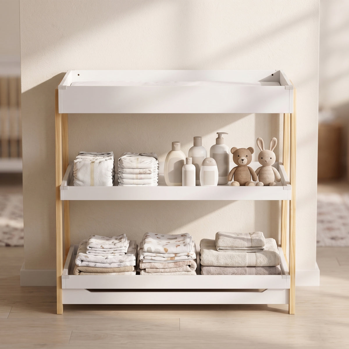 AIYAPLAY Baby Changing Table With 2 Storage Shelves White