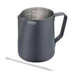 Stainless Steel Milk Steaming Jug With Latte Art Pen | 600ml | Black