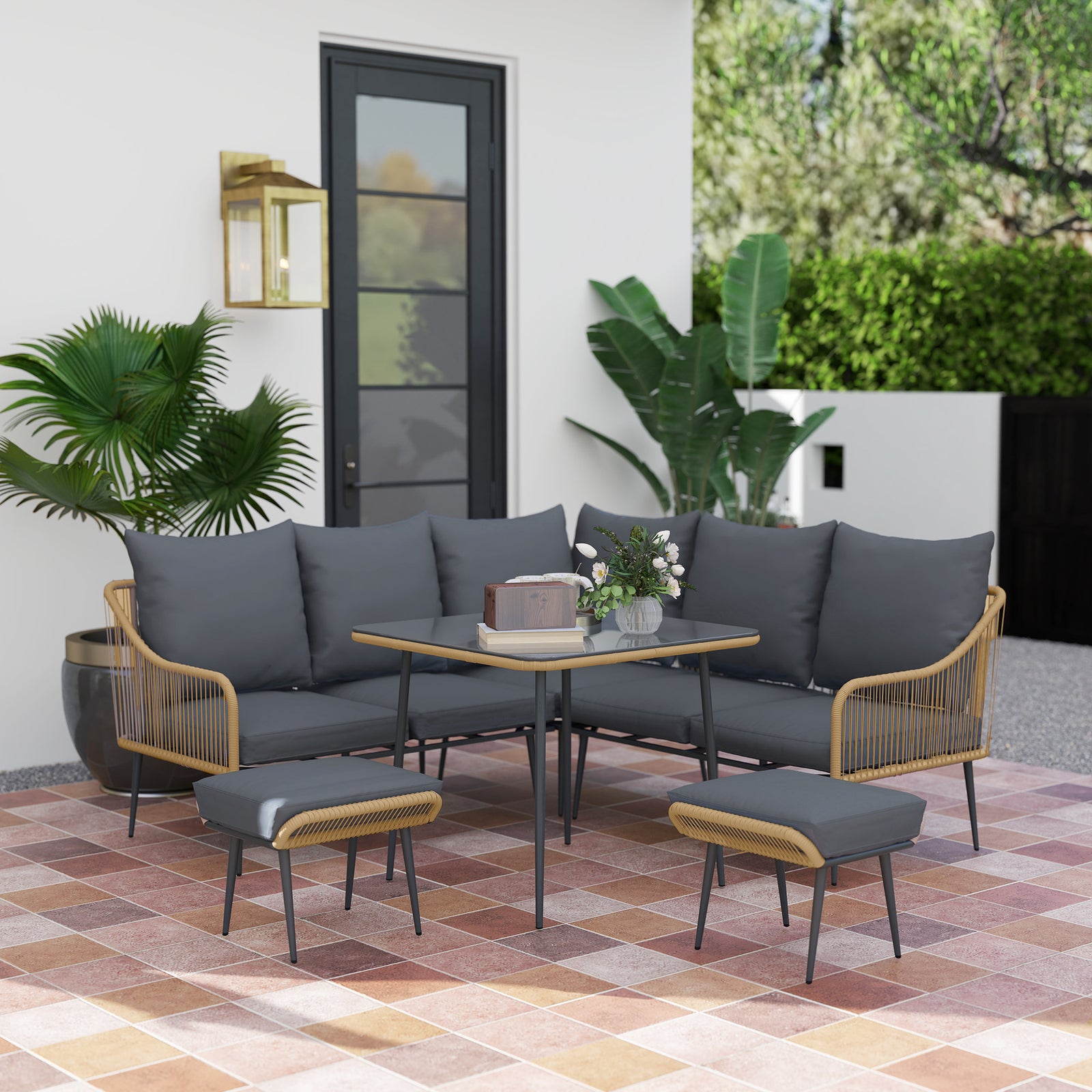 6 Piece Garden Furniture Set Garden Sofa With Cushions | Light Brown
