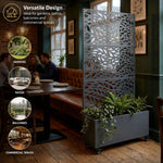 Metal Privacy Screen With Plant Pot - Leaf | Anthracite Grey