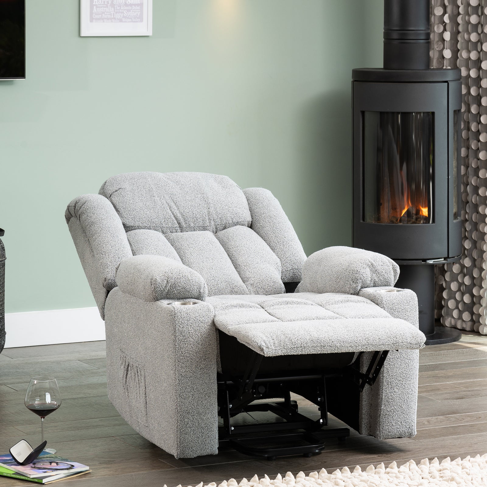Redding Dual Motor Electric Lift Assist Recliner Chair With Massage And Heat | 1 | Light Slate Grey
