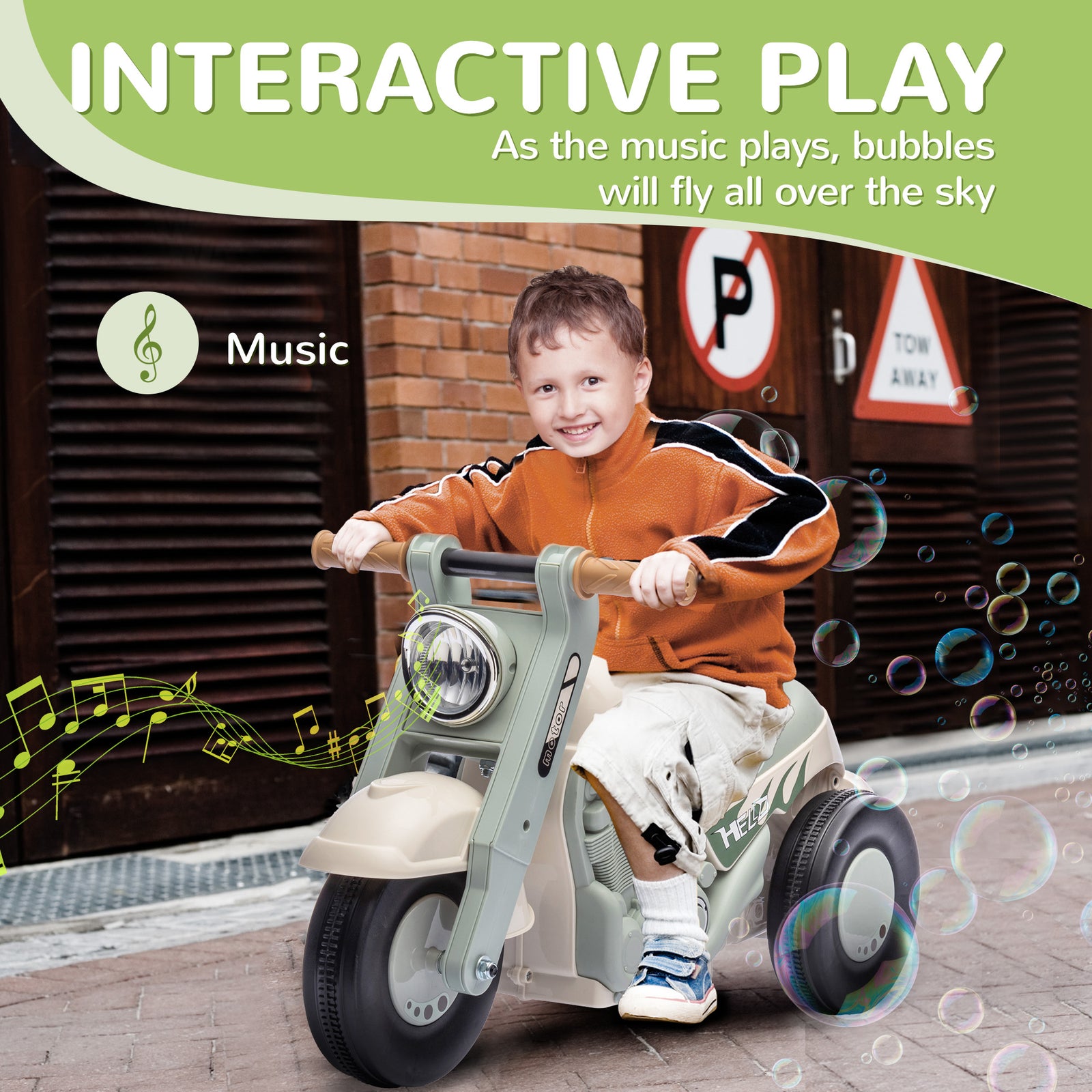 Ride On Car Foot To Floor Kids Car W/ Music, Bubble | Cream
