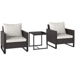 3pcs Rattan Bistro Set Glass Top Table And Chairs | Brown