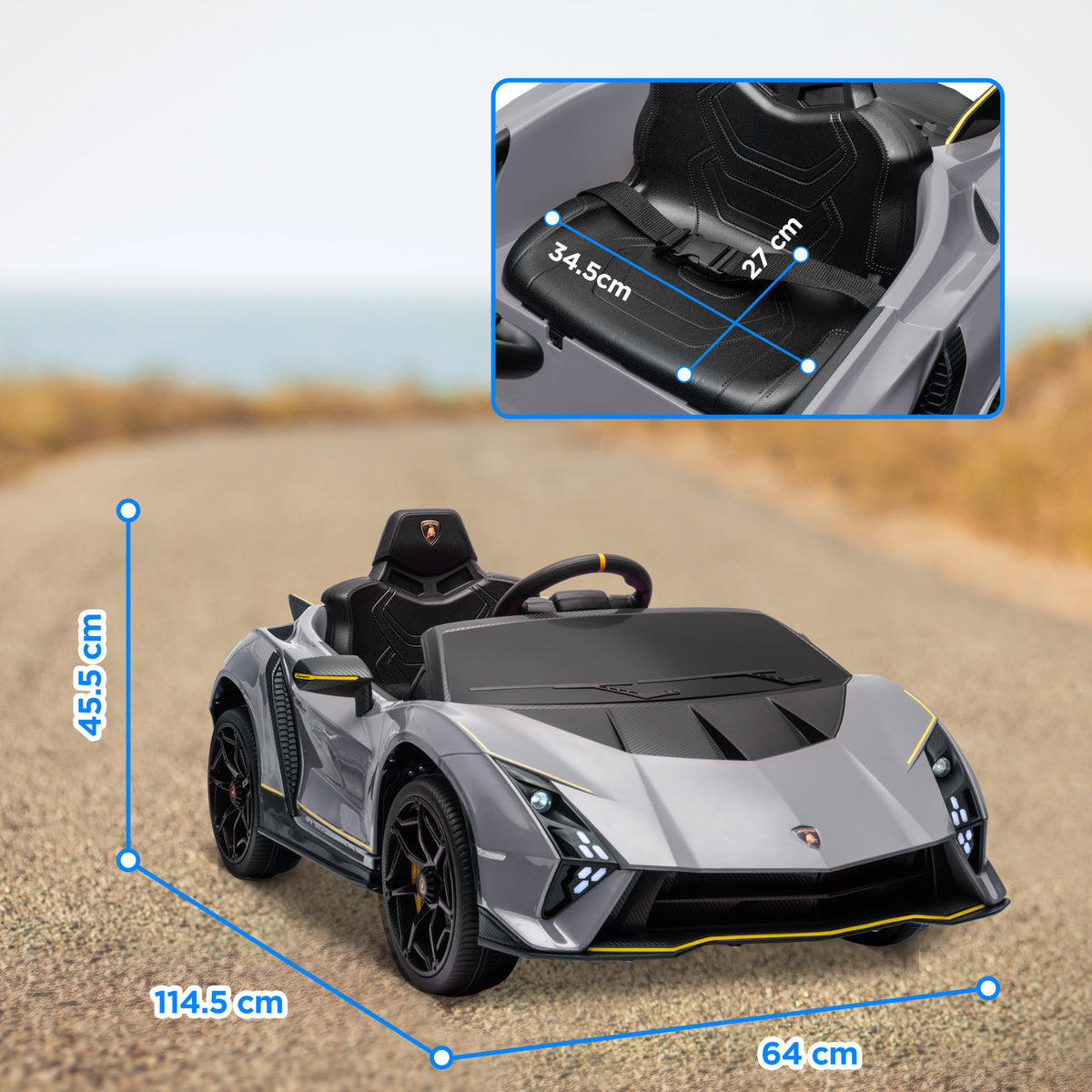 12v Lamborghini Autentica Licensed Kids Electric Car W/ Remote Control | Grey