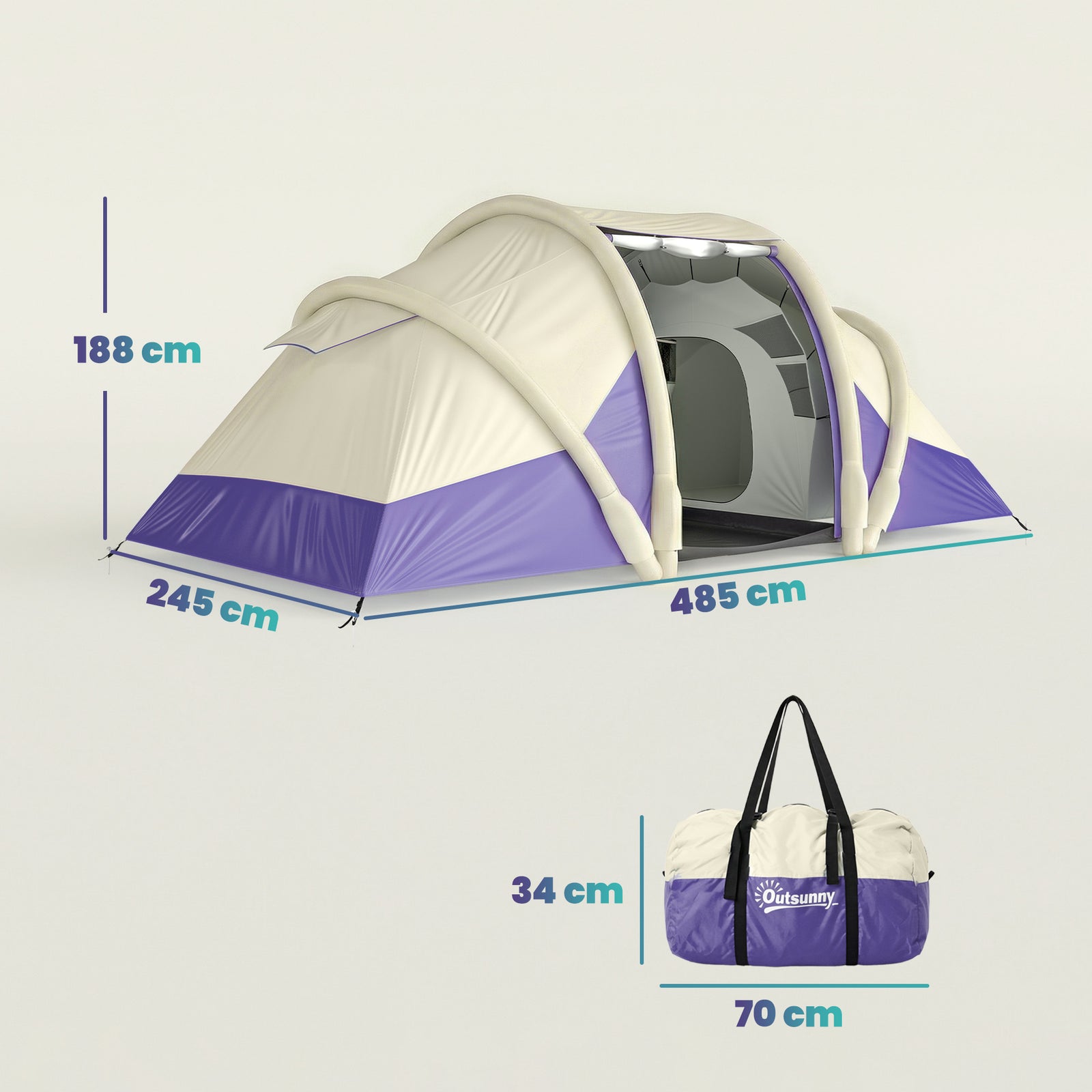 Inflatable Tent 3000mm Waterproof For 4 Person | Purple