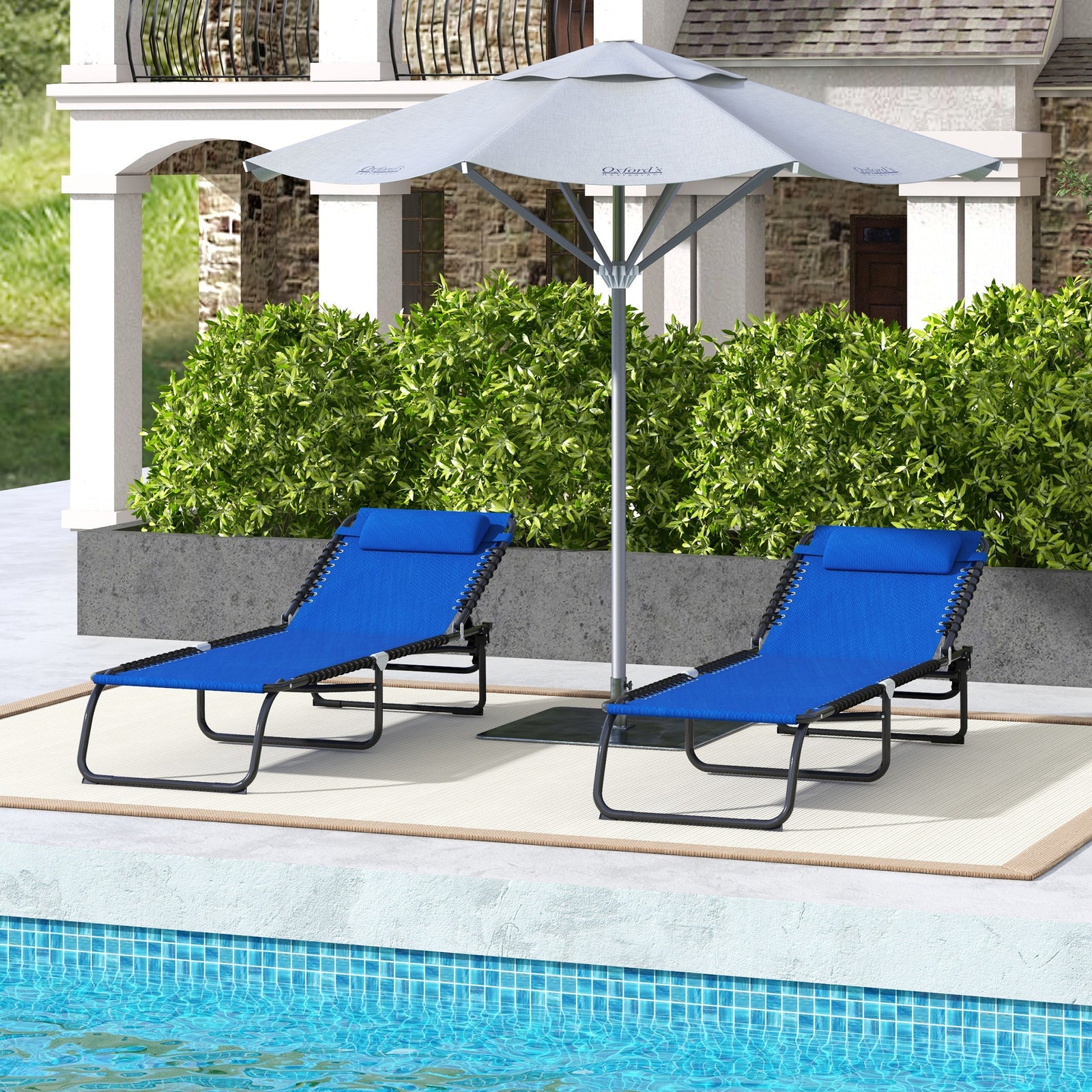 2 Pcs Beach Chaise Lounge 4 Adjustable Positions | Set of 2 | Navy Blue