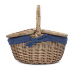 Wicker Small Antique Wash Double Lidded Oval Picnic Basket | NavyBlue