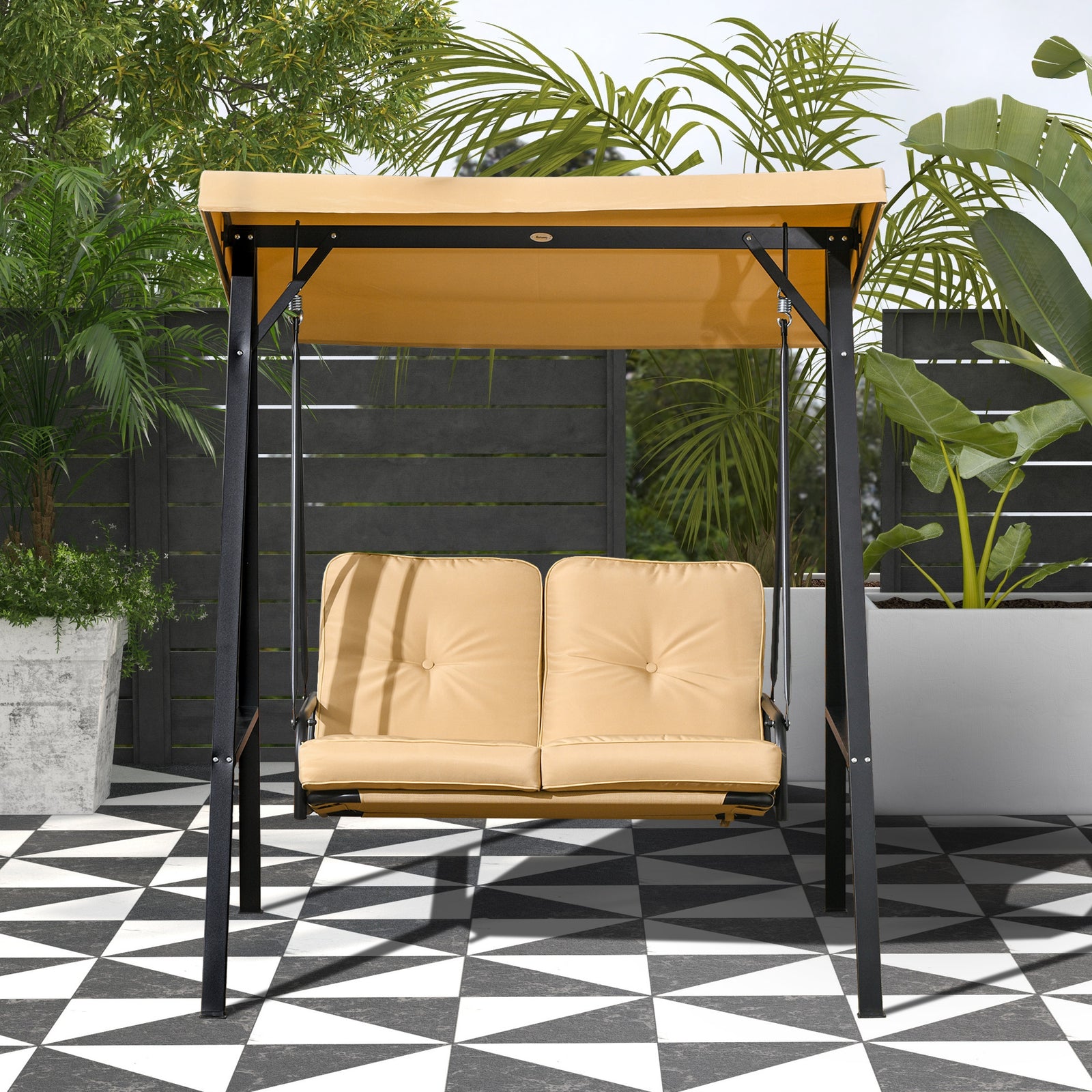 2 Seater Garden Outdoor Swing Chair Hammock W/ Steel Frame | Beige