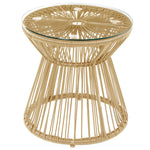 Pe Rattan End Table, Round Side Table, Tempered Glass Top