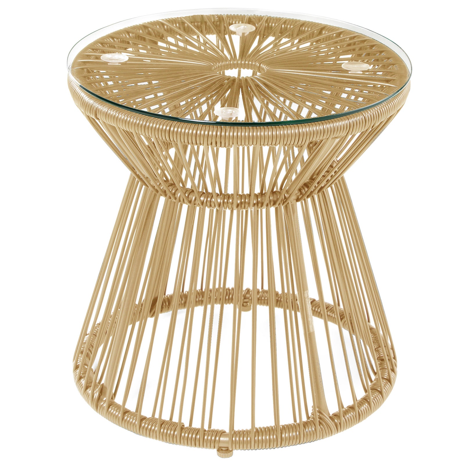 Pe Rattan End Table, Round Side Table, Tempered Glass Top