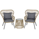 3 Pcs Webbed Pe Rattan Outdoor Patio Set W/ Cushions | Coffee