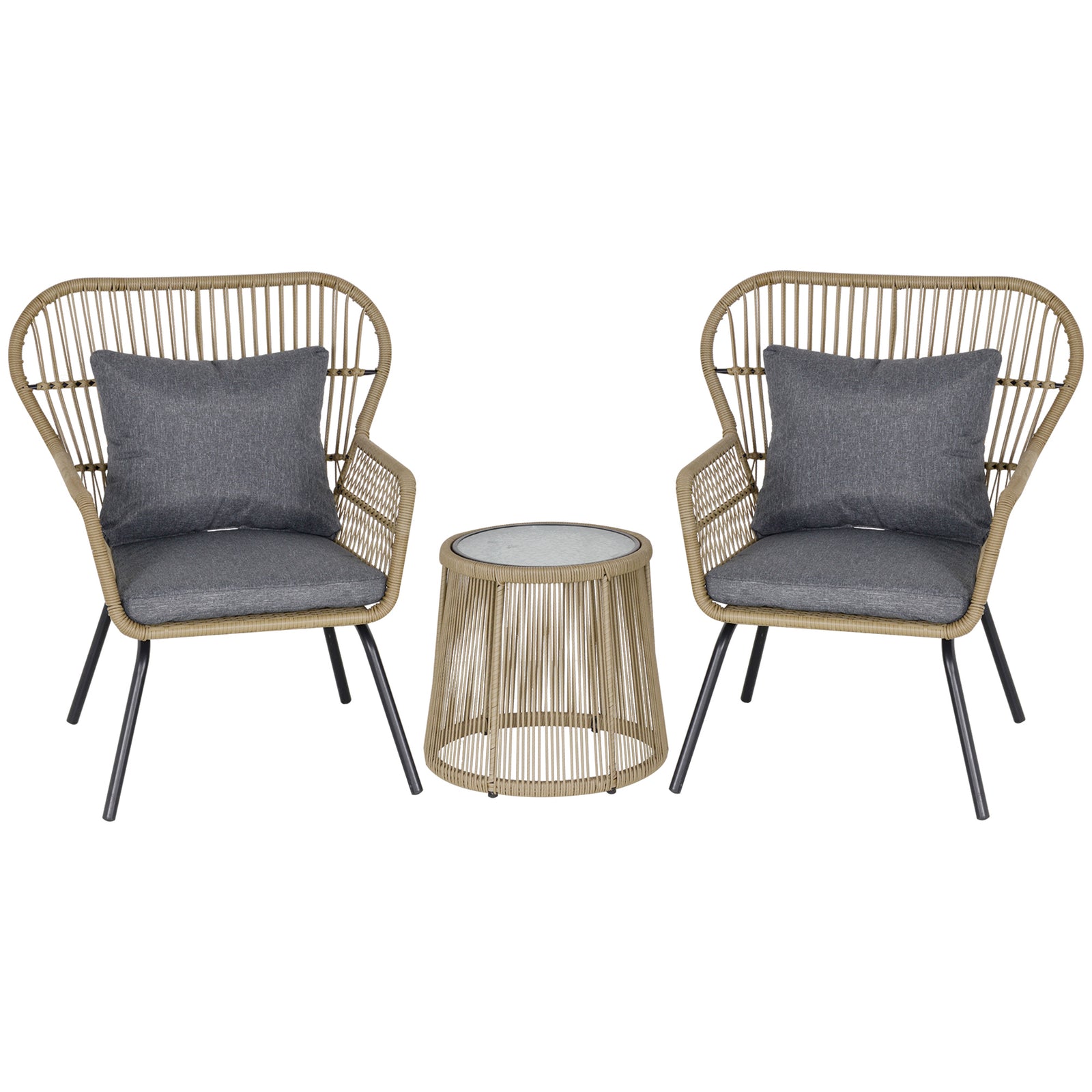 3 Pcs Webbed Pe Rattan Outdoor Patio Set W/ Cushions | Coffee