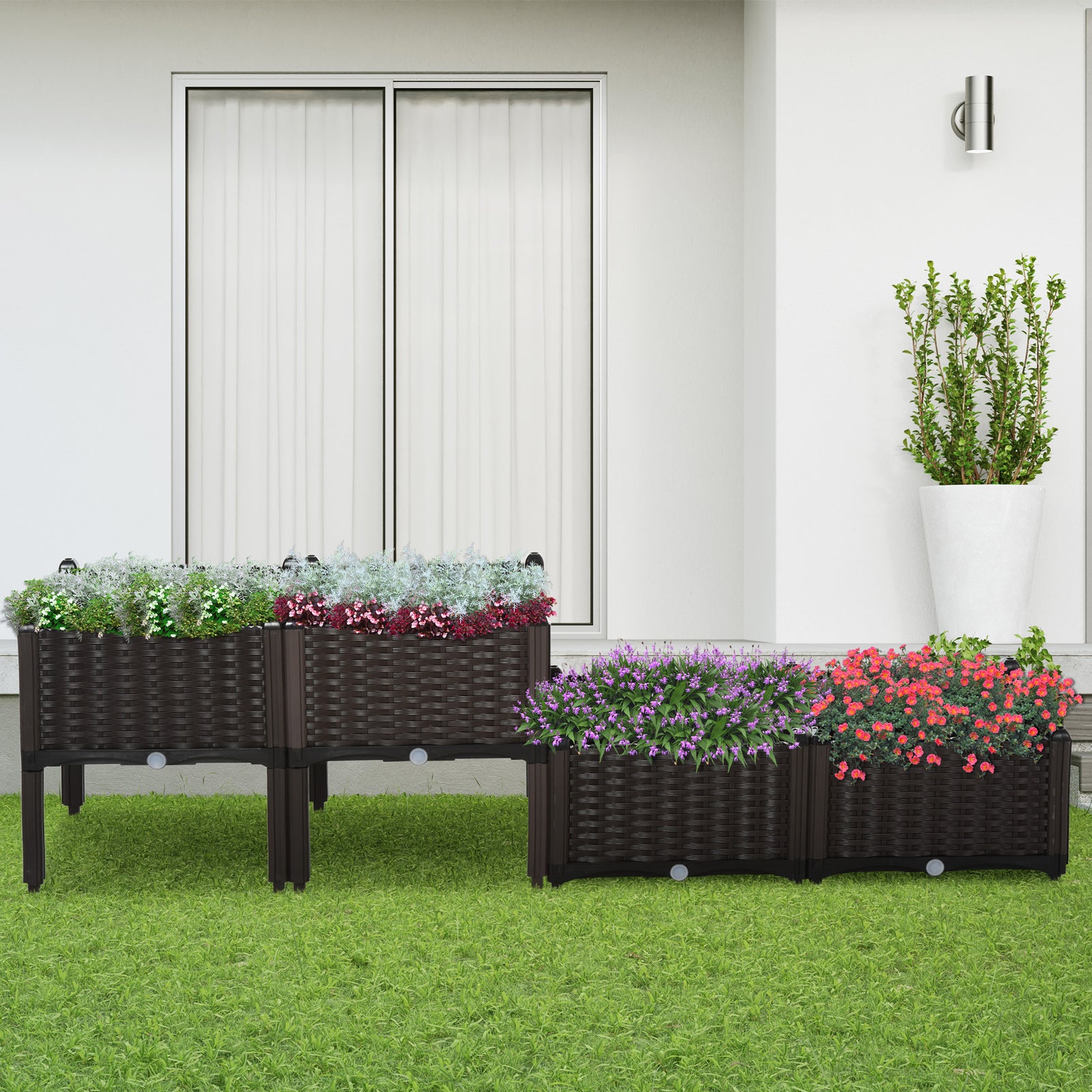 26l Set Of 4 Raised Flower Bed Plant Stand | Brown