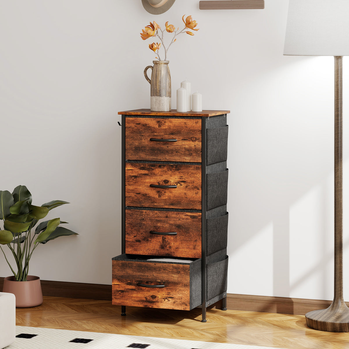 Fabric Chest Of Drawers, 4 Drawer Dresser For Bedroom | Brown