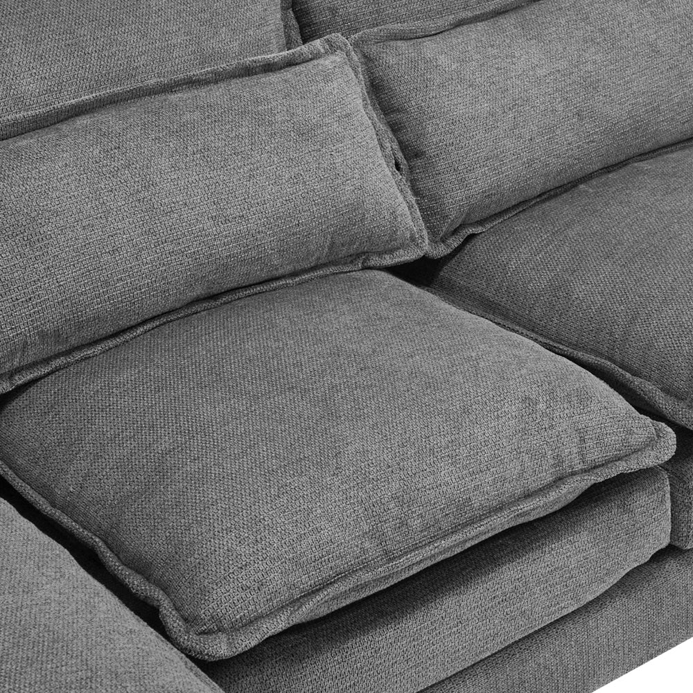 U-shaped Textured Breathable Chenille Sectional Sofa With Dual Chaise – Modular Living Room Couch With Lumbar Cushions | Grey