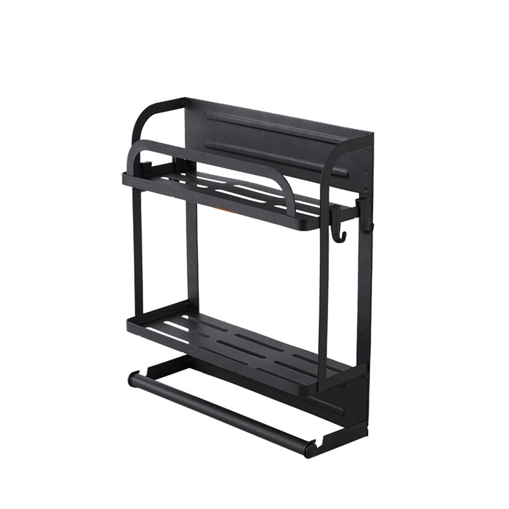 2-tier Magnetic Fridge Organizer With Paper Towel Holder And Removable Hooks