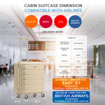 56x45x25cm Large Cabin Carry On Case - Overhead Luggage Suitcase - 4 Spinner Wheels - Abs Shell | 56 x 45 x 25cm | Champagne