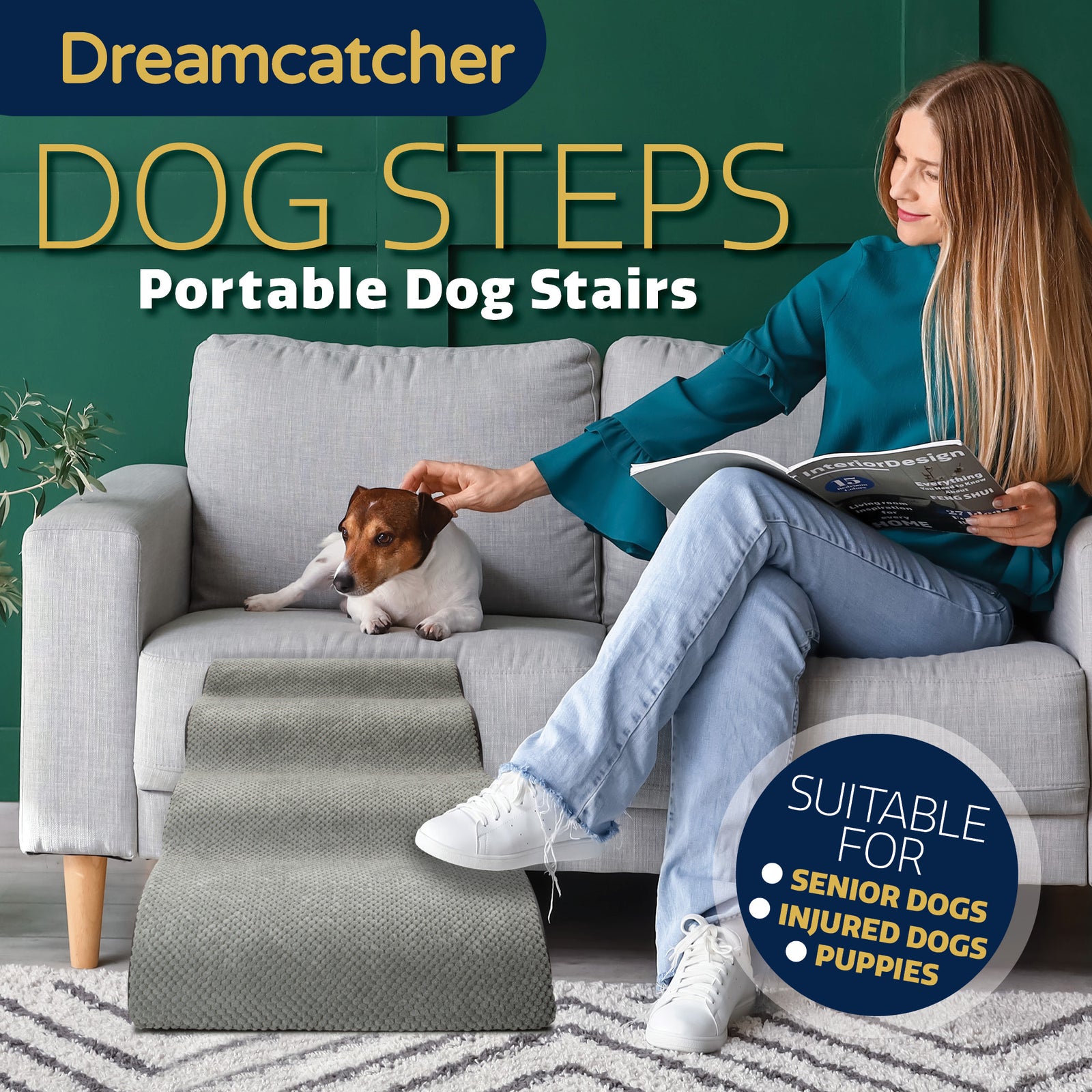 Dog Stairs For Bed, High Density Foam Pet Step Ramp For Sofa, Dogs & Cats, 2,3 & 4 Steps | 4 Step | Grey