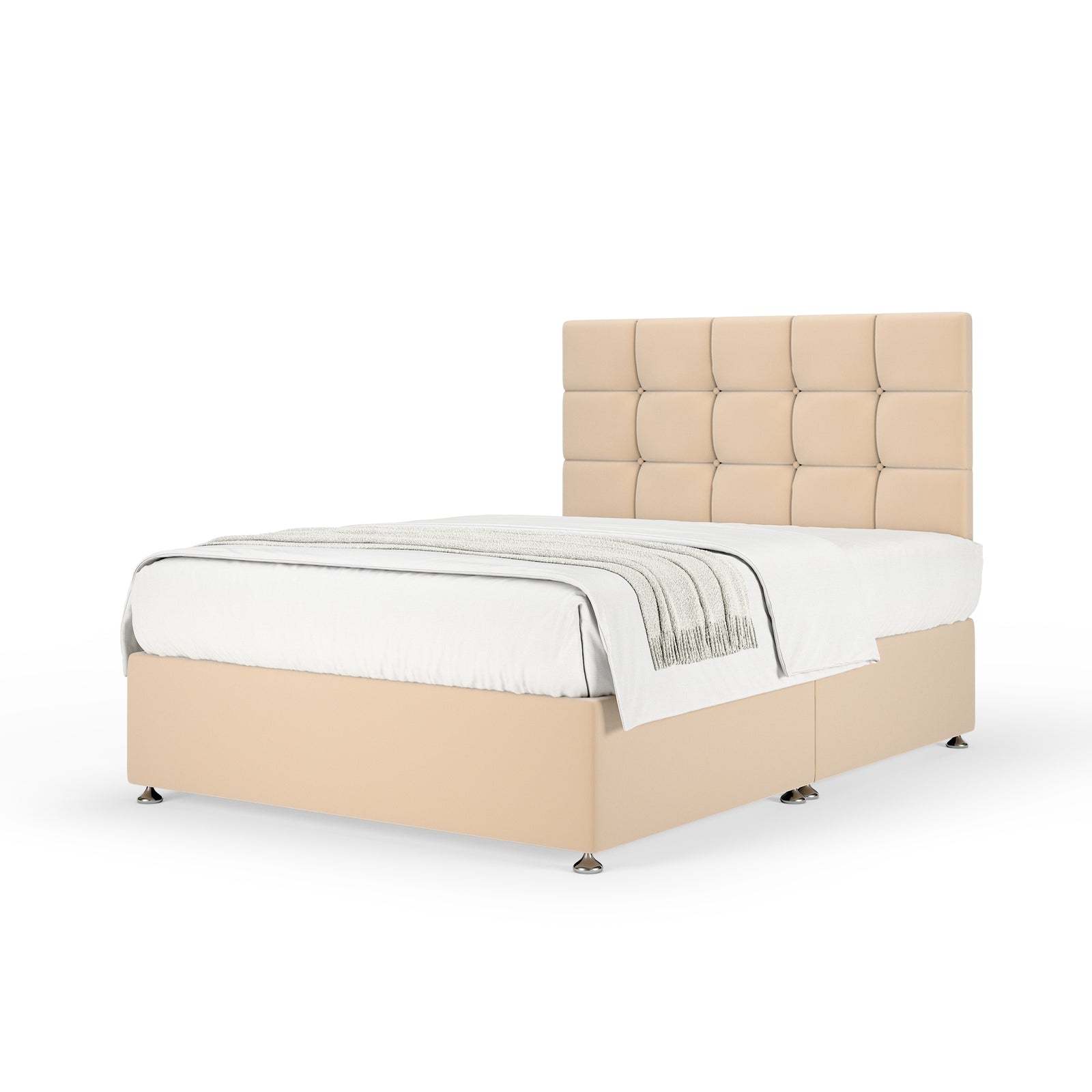 Plush Velvet Divan Base And Square Headboard | Super King | Natural