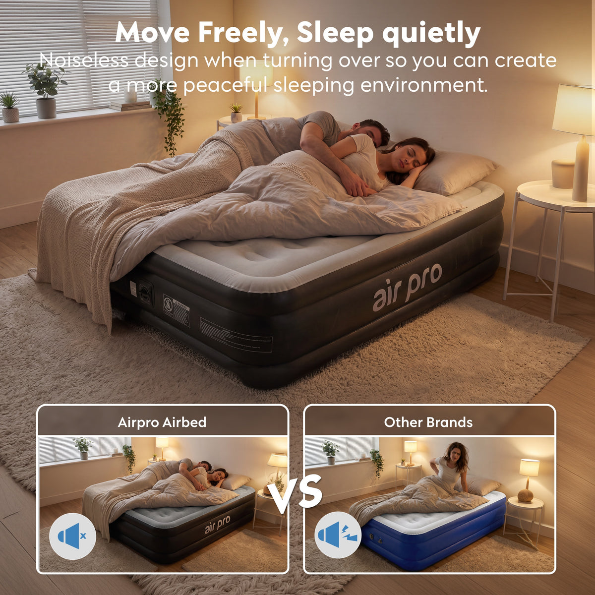 Inflatable Air Mattress With Soft Surface Built-in Electric Pump | Double | Black