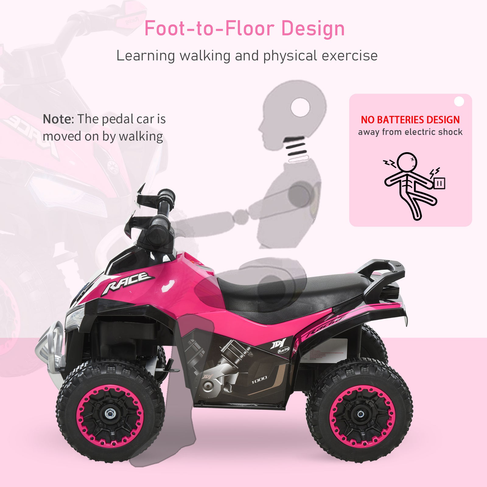 No Power Quad Toddler Ride On Car Foot-to-floor Sliding | Pink