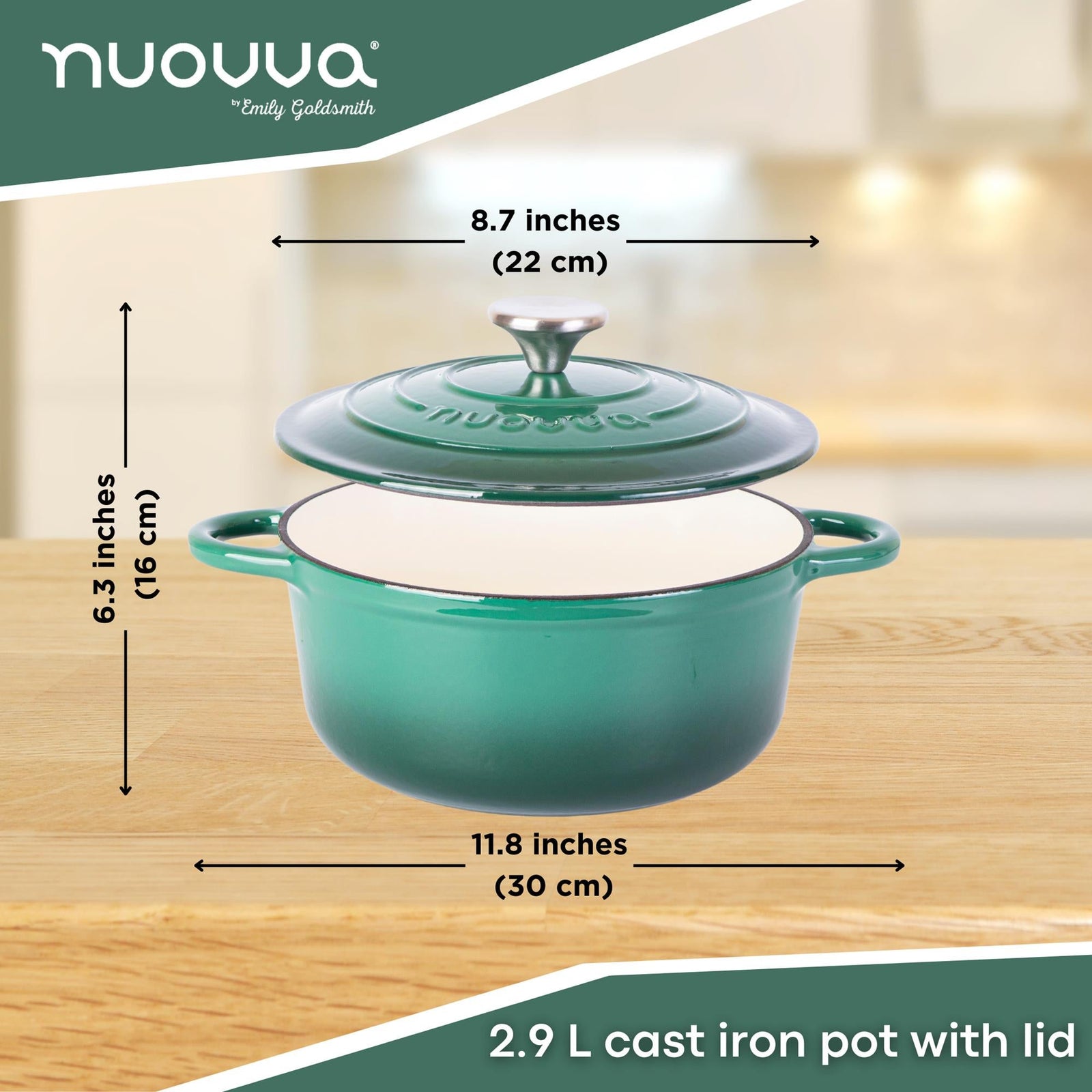 Cast Iron Dutch Oven Casserole Pot With Lid - 22cm (2.9l) | Dark Green