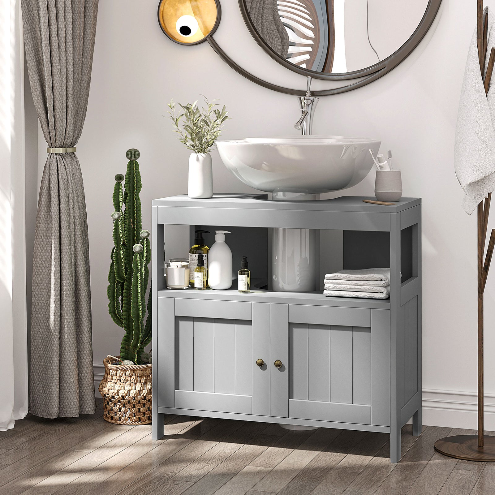 Bathroom Pedestal Under Sink Cabinet With Door | One Size | Gray
