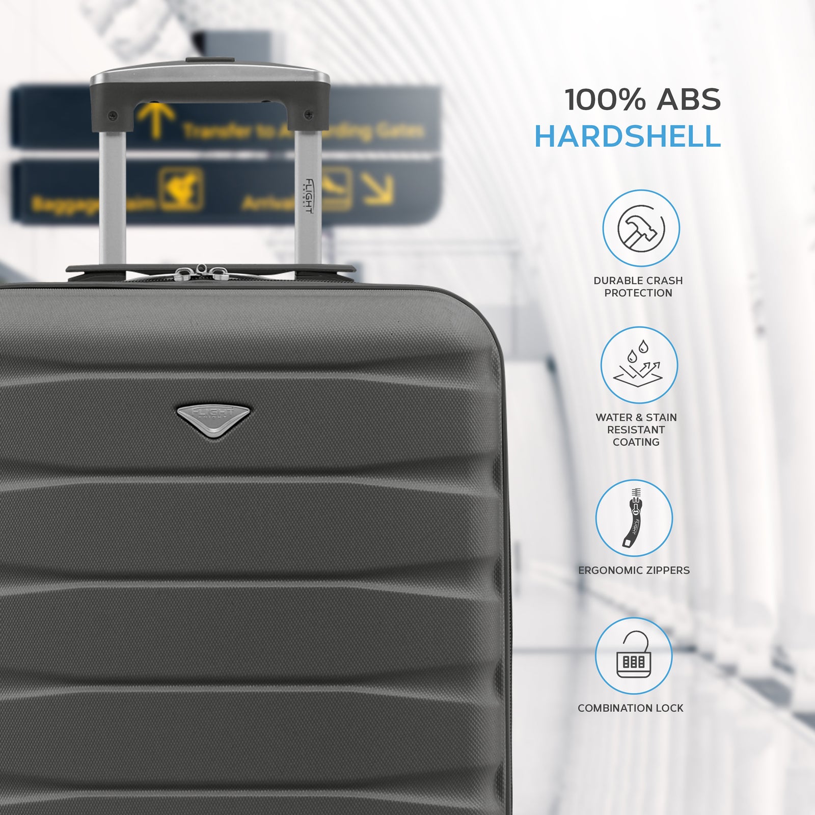 55x40x20cm Lightweight Luggage Hard Shell Cabin Suitcase 60+ Airlines Approved - Carry On Case - 4 Wheels | 55 x 40 x 20cm | Charcoal