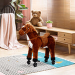 Child Boys Walking Horse Riding Toy Plush Walk Pony Wheels W/ Sound | Brown