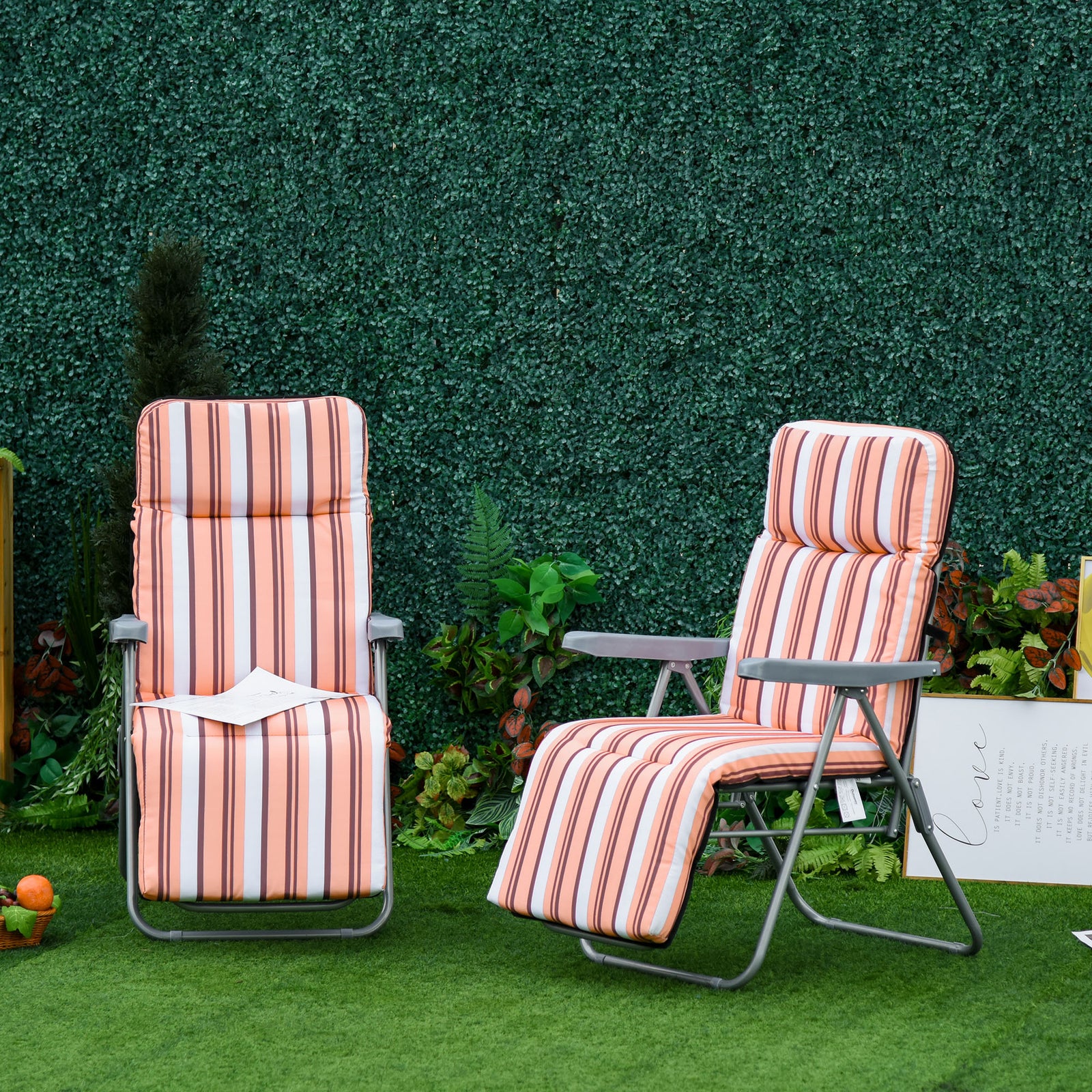 Set Of 2 Adjustable Sun Lounger Recliner Reclining Seat | Orange