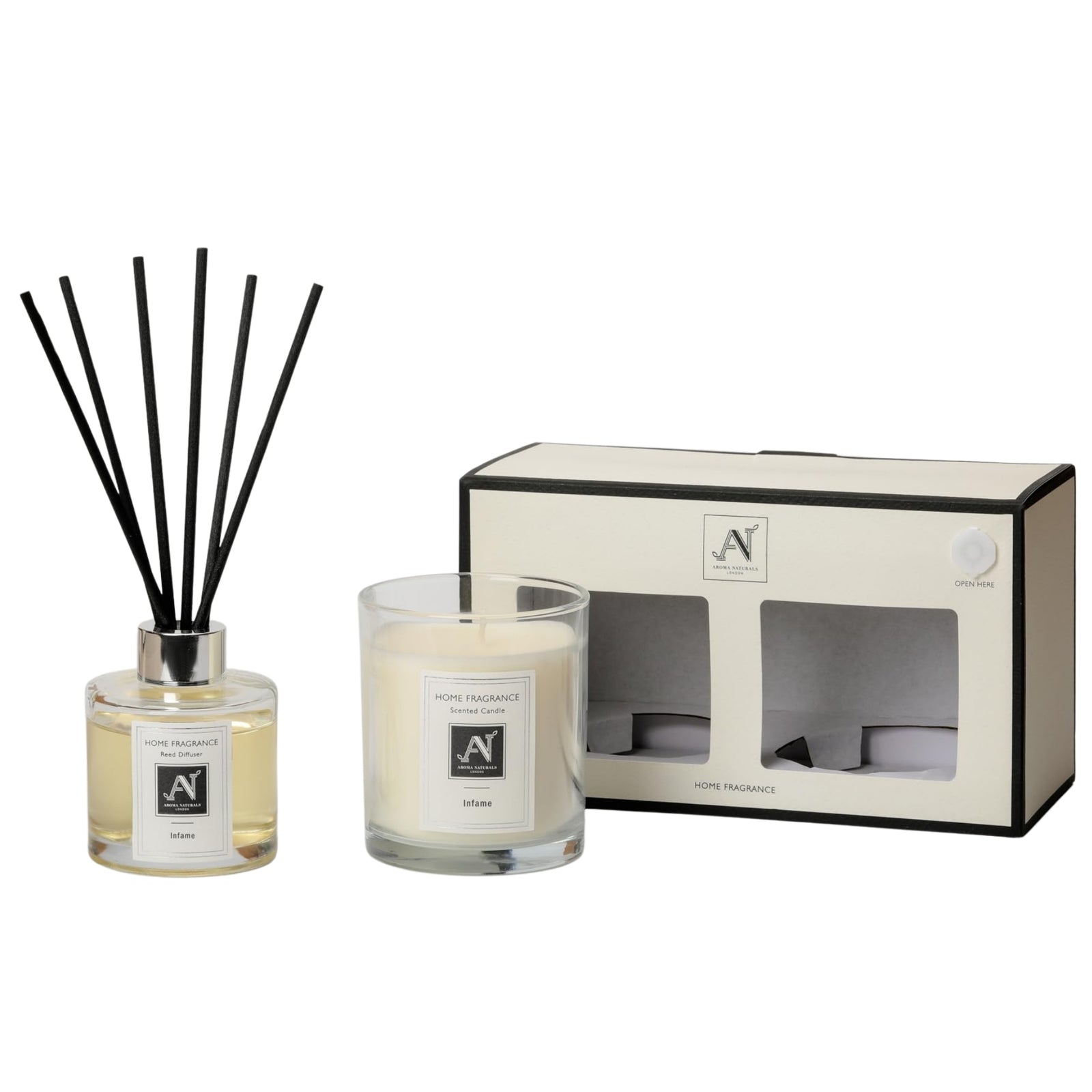 Aroma Naturals London Minimalist Luxe Candle & Reed Diffuser Gift Set Infame Scent
