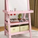 Double-sided Art Easel For Kids W/ Paper Roll, Storage Baskets | Pink