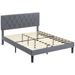 Double/king Bed Frame W/ 5 Level Adjustable Linen Headboard | King