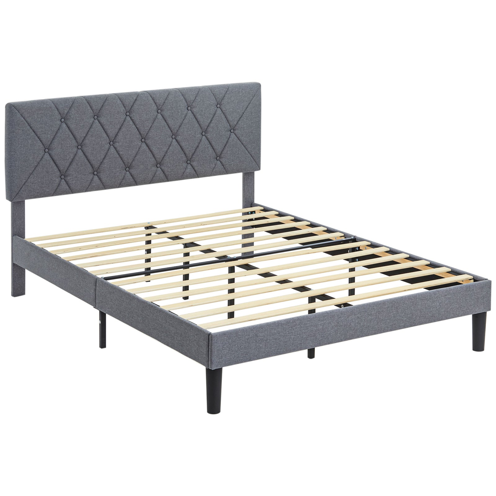 Double/king Bed Frame W/ 5 Level Adjustable Linen Headboard | King