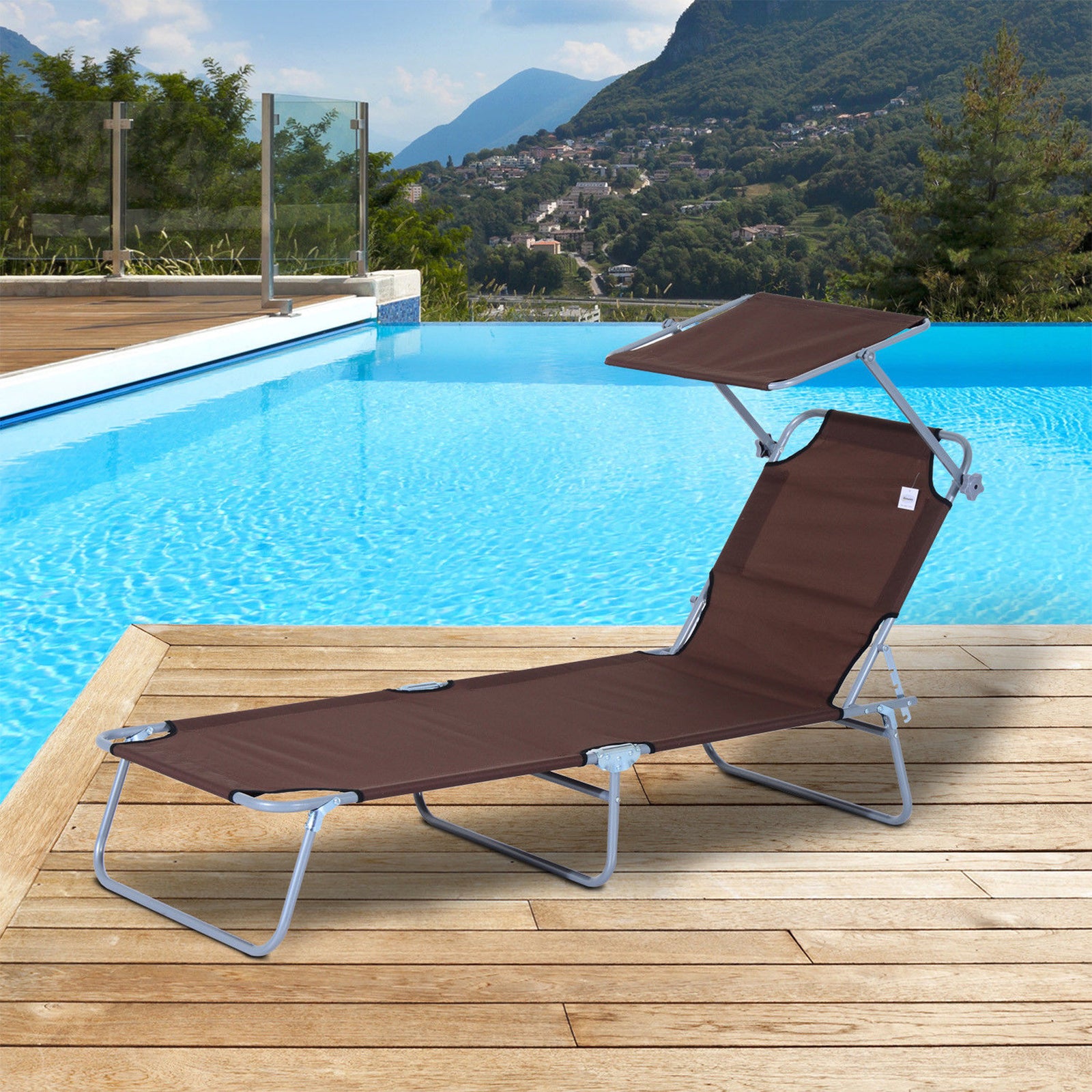 Reclining Sun Lounger Folding Recliner Garden Chair | Set of 1 | Brown
