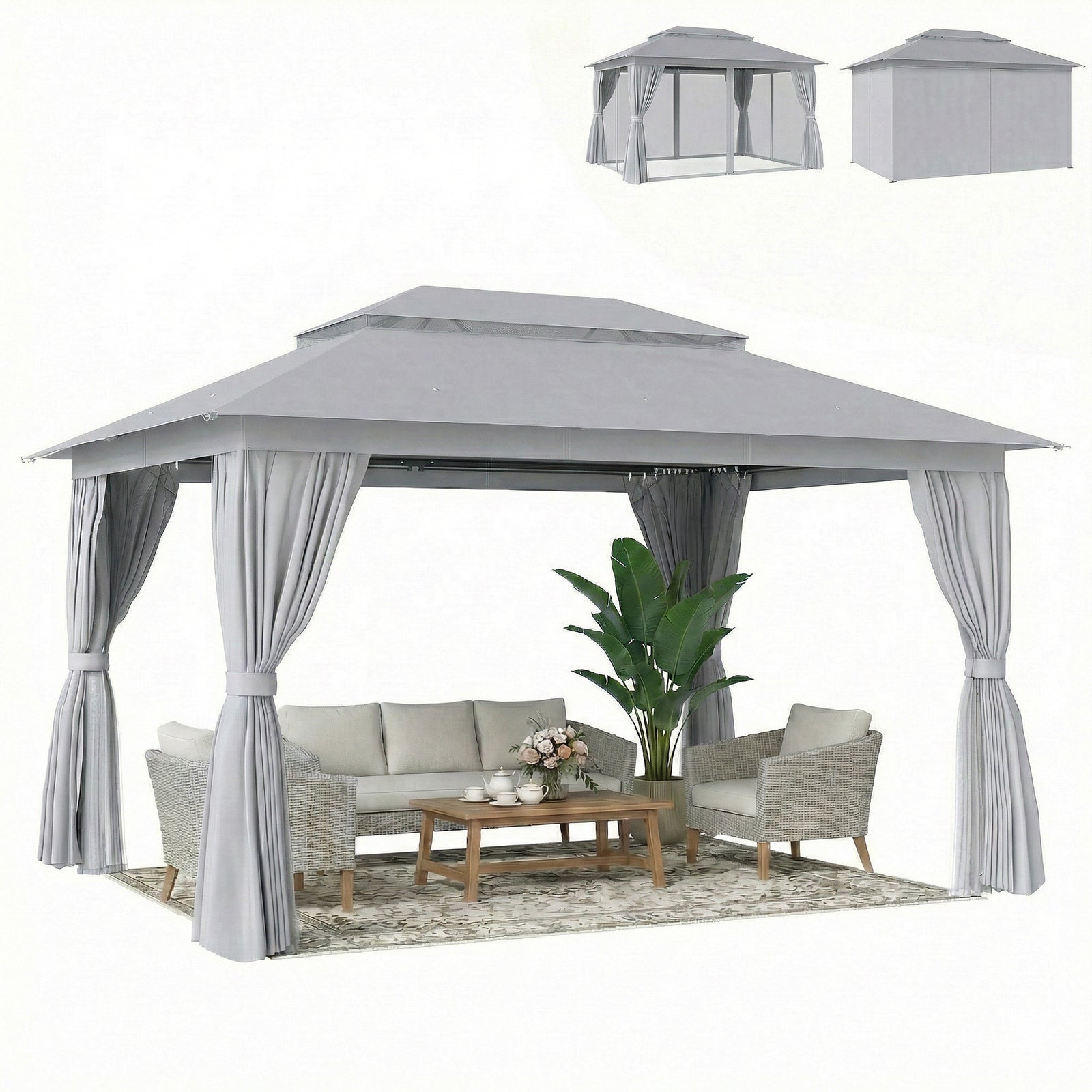 3 X 4 M Outdoor Garden Gazebo With Upf50+ Double roof | Dark Grey