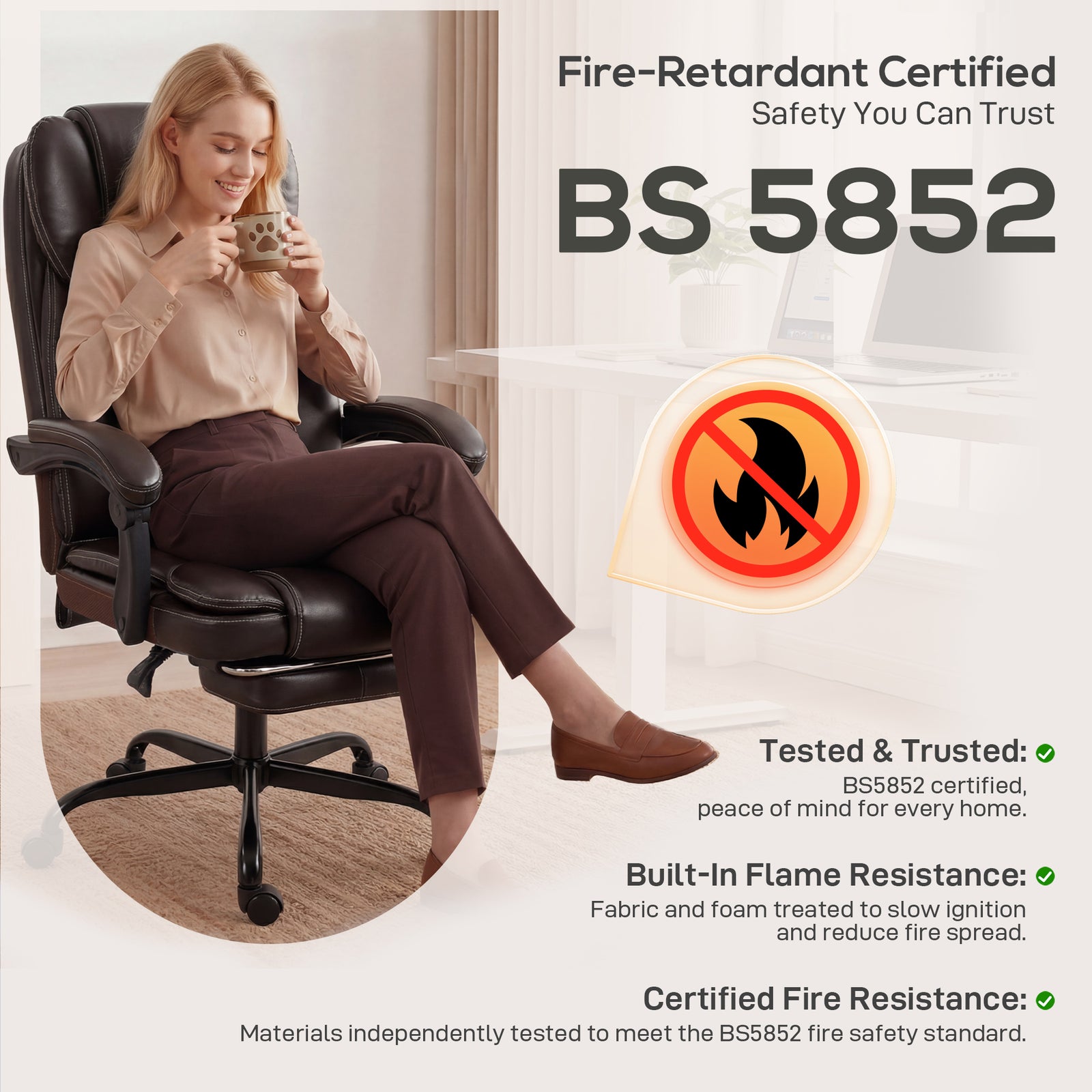 Home Office Chair Reclining Function High Back | Brown