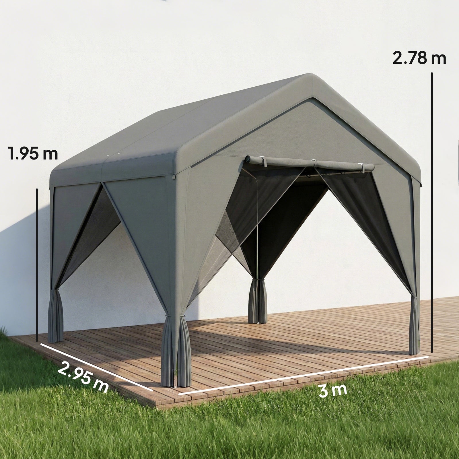 3 X 3 M Outdoor Patio Gazebo With Netting And Curtains | Dark Grey