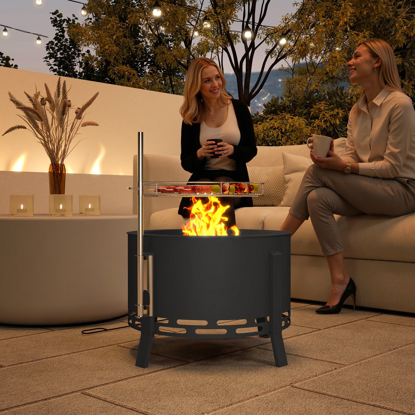 58cm Portable Fire Pit W/ Grill, Black