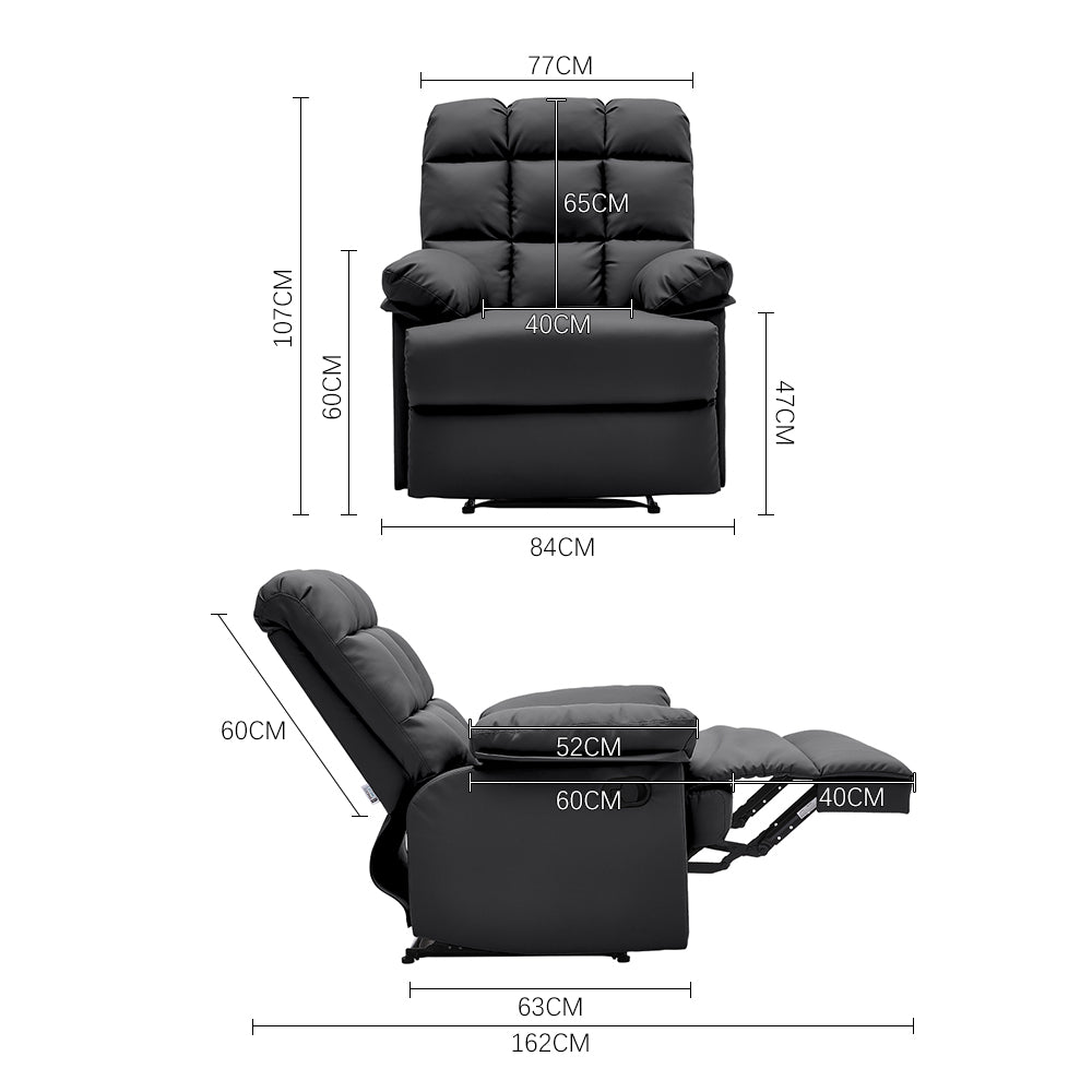 Faux Leather Recliner Armchair Modern Upholstered Lounge Chair With Adjustable Backrest & Footrest | Black