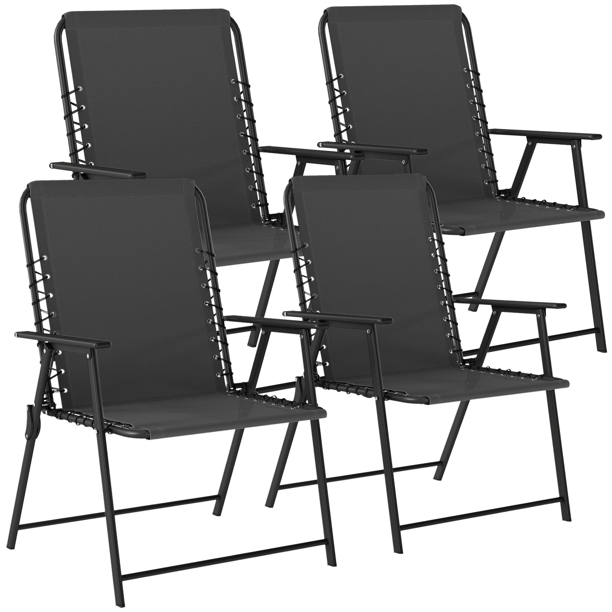 Folding Garden Chairs, Outdoor Chairs Set | Set of 4 | Black