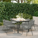 6 Seater Rattan Dining Set, Acacia Wood Top, Grey