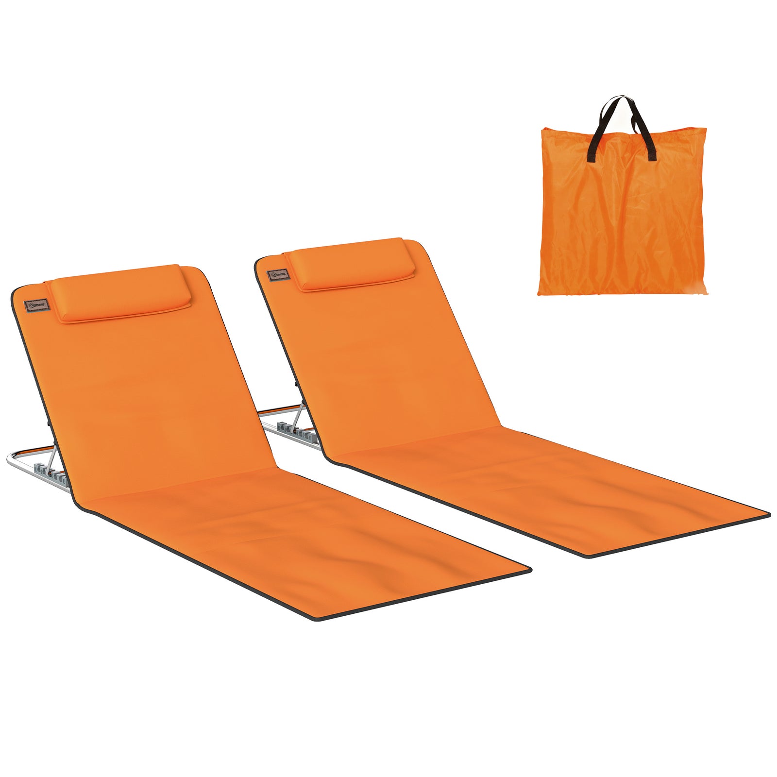 2pc Outdoor Beach Mat Steel Reclining Chair Set W/ Pillow | Orange
