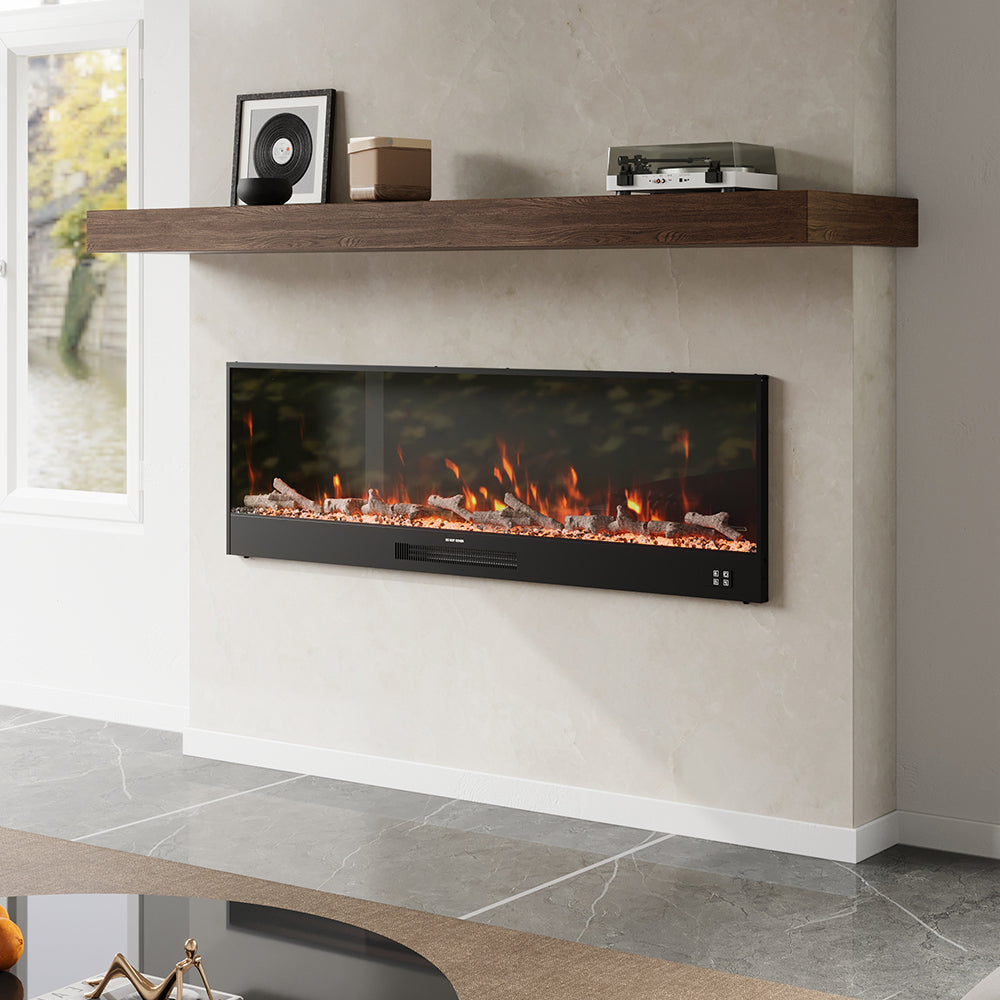 Modern Electric Fireplace – 12 Flame Colors, 6 Brightness Levels, Smart App & Remote Control, High-carbon Steel Housing | Large | Black