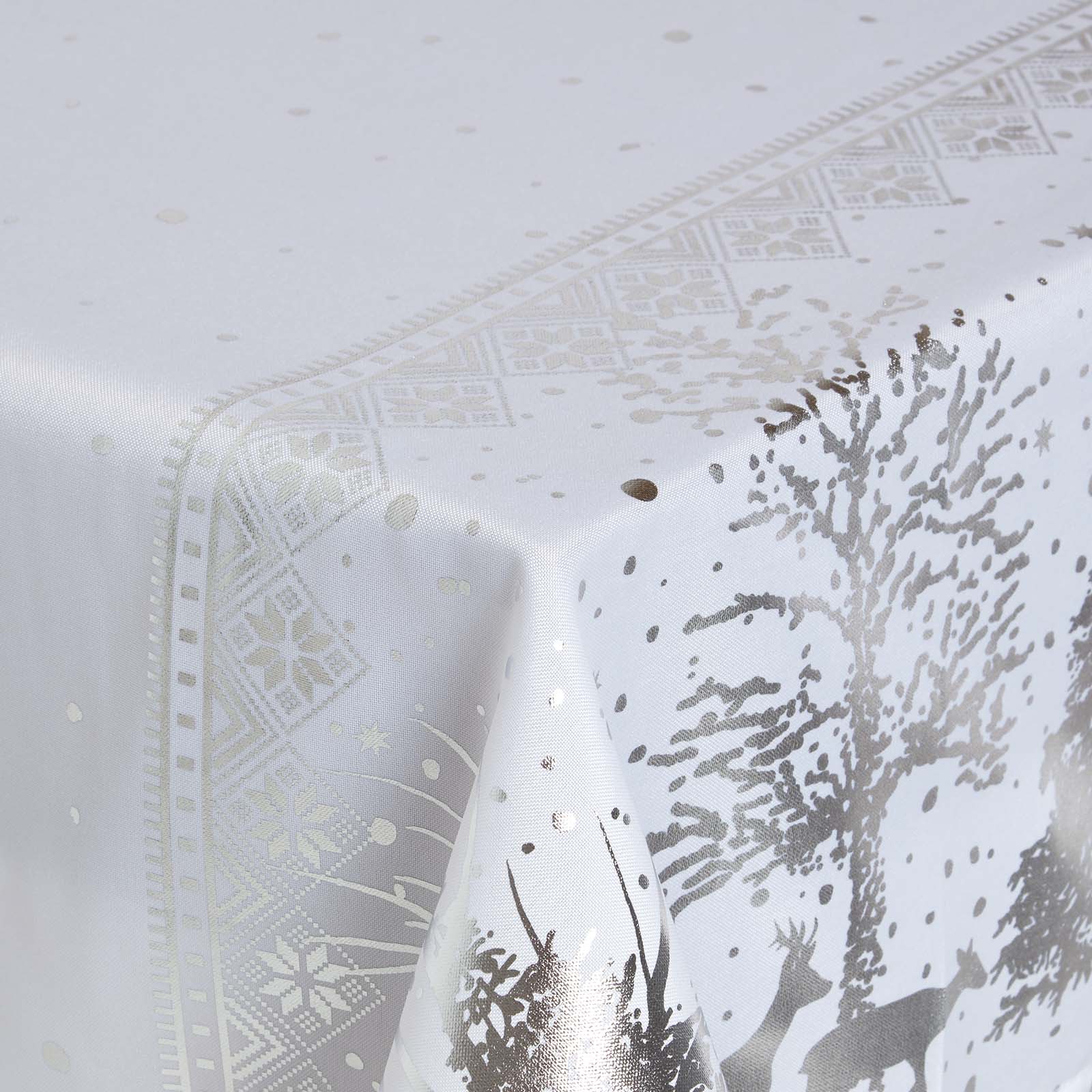 Silver Forest Christmas Table Cloth | 132 x 274cm | Silver