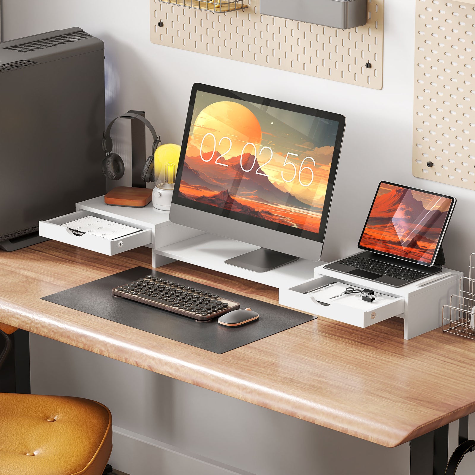 Dual Monitor Stand Riser With Adjustable Length And Angle | One Size | White