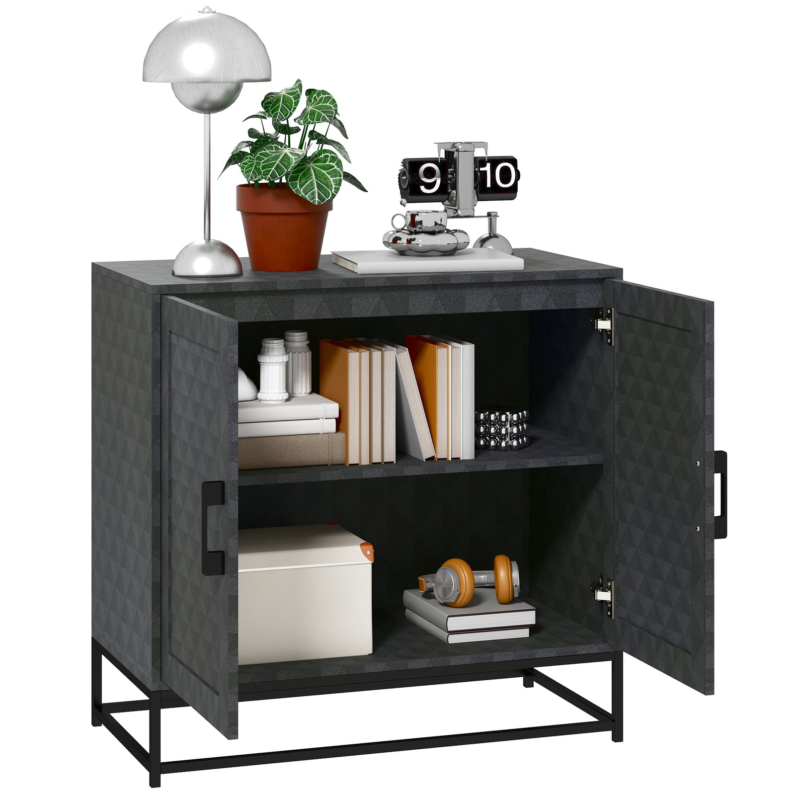 Modern Storage Cupboard With Adjustable Shelf 2 Doors | One Size | Black