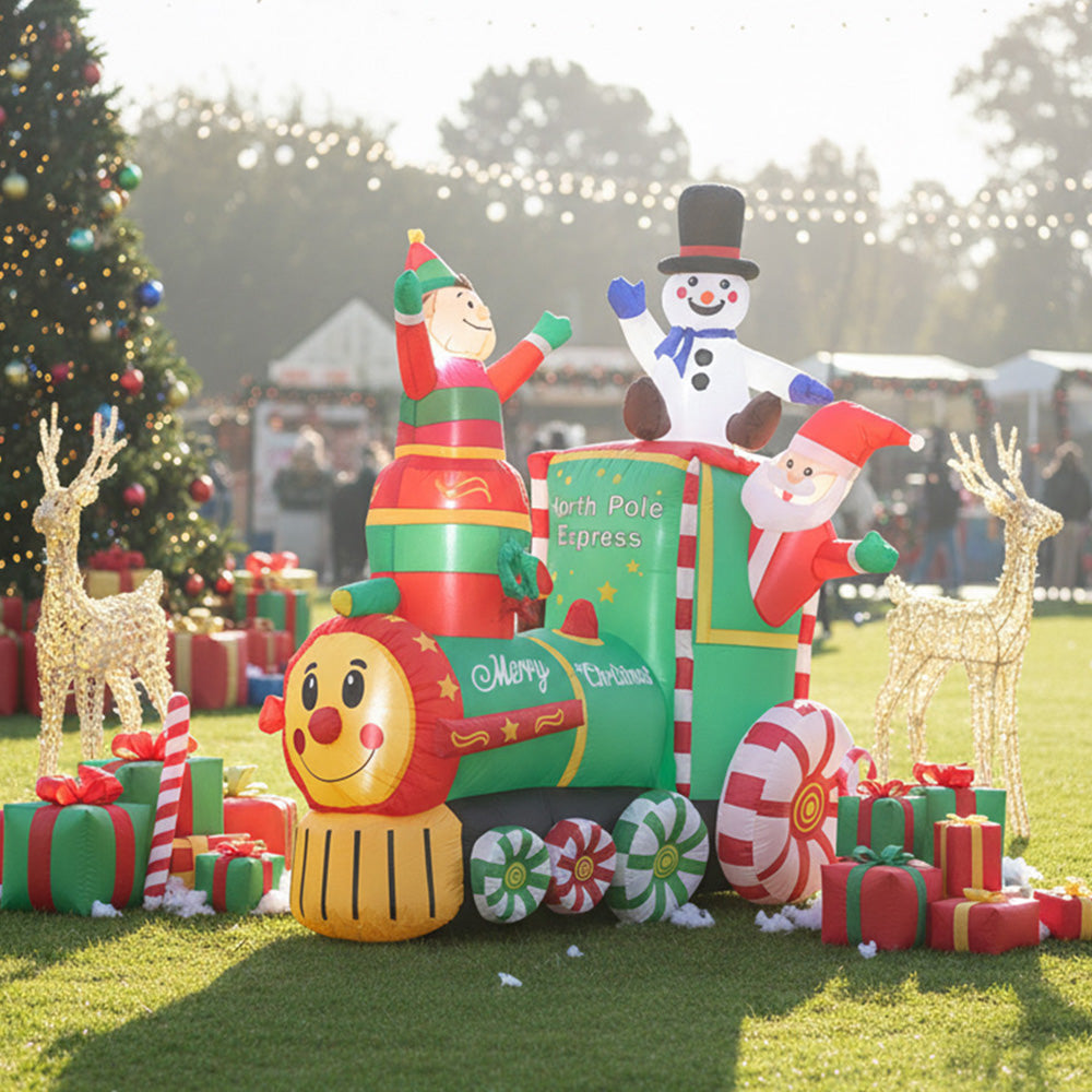 1.86m H Inflatable Polar Express Train – Outdoor Christmas Decoration With Led Lights, Air Blower, Stakes & Water Bags